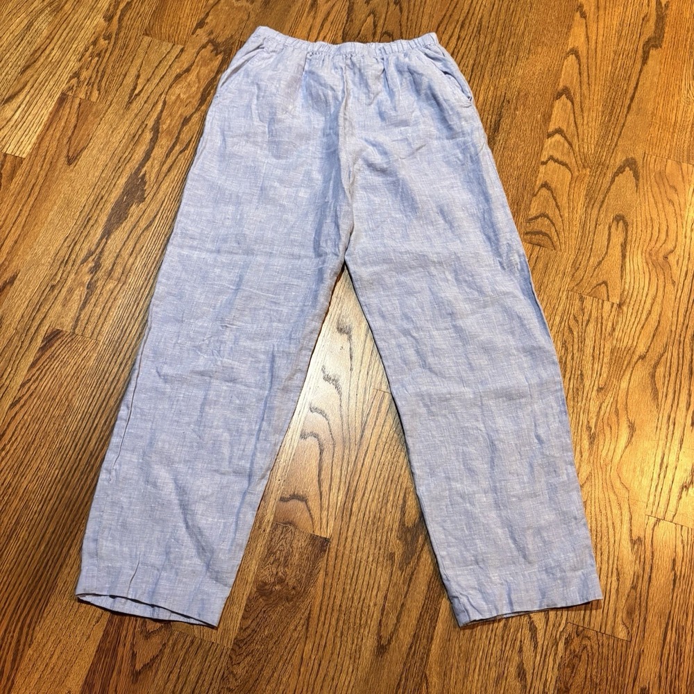 Karen Kane Light Blue Linen Pull On Pants Women's Size M Elastic Waist Relaxed‎